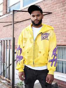 Diseño de moda OEM personalizado impreso lavado ácido desgastado Vintage pulóver peso pesado 500 Gsm 100% algodón polar Sudadera con capucha para hombres - Product Image 3