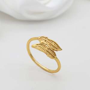 Brass Double Leaf Texture <b>Ring</b> 18k Gold Plated Dainty <b>Statement</b> Wholesale <b>Ring</b> For Women - Product Image 4