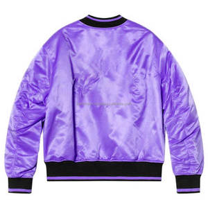 Blouson aviateur en satin léger personnalisé pour homme violet avec ourlet côtelé poches latérales à la taille fermeture éclair pour un usage quotidien - Product Image 2