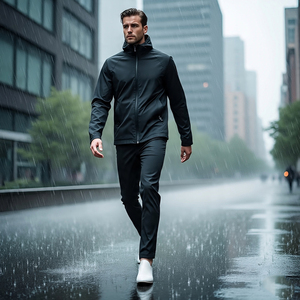 Survêtement Coupe-Vent Noir pour Homme, Veste et Pantalon Imperméable, Combinaison pour Homme en Nylon Style de Rue, Ensemble de Deux Pièces Coupe-Vent pour Homme - Product Image 1