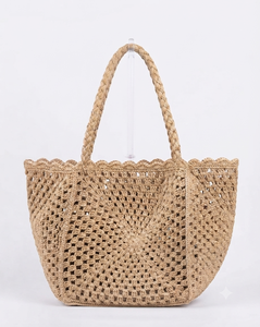 Bolso de Hombro Bohemio de Ganchillo Duradero y a la Moda con Patrón Floral Geométrico, Parte Superior Abierta, Correa Única, Bolso de Compras de Verano - Product Image 3
