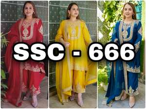 NUEVO Diseñador de lanzamiento Ropa de fiesta Look Collection Tela superior Pesado Chinon Seda Trabajo Bordado Estilo DE TRABAJO Fullstitched - Product Image 6