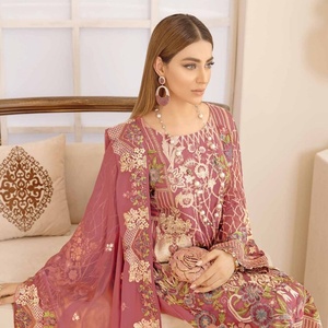 Trajes indios de chifón de 3 piezas con bordado pesado de marca original para bodas y fiestas Pakistani Ramsha Volume Chevron - Product Image 2