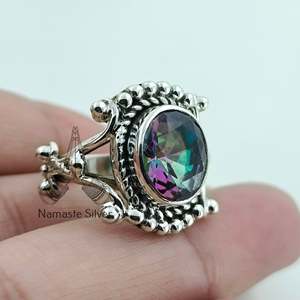 Mystic Topaz Oval Handmade Sterling <b>Silver</b> <b>Statement</b> <b>Ring</b> Dainty Gemstone Jewelry Gift for Women's Birthday Anniversary - Product Image 2
