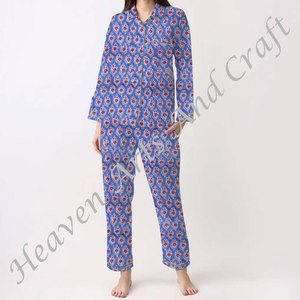 Pijama indio de algodón puro 100% para mujer, conjunto de algodón para Primavera/Verano Floral/personaje/letra/patrón/vacaciones/patrón de árbol de coco - Product Image 5