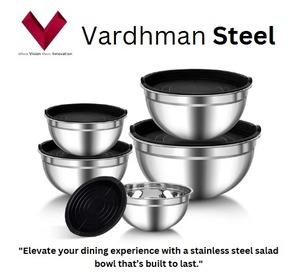 Bol à salade en acier inoxydable avec couvercle en plastique, saladier avec couvercle, bol à salade métallique, article le plus vendu en 2025 - Product Image 2