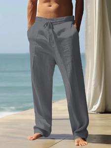 <b>Men's</b> Summer Solid Color <b>Elastic</b> <b>Waist</b> <b>Trousers</b> <b>with</b> Breathability Unrestrained Fitness Streetwear Lightweight Wide-Legged Pants - Product Image 4