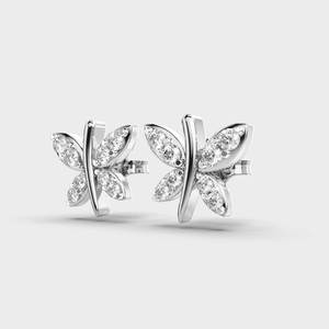 Modernos Pendientes de Diamantes con Forma de Mariposa en Oro Multicolor de 9K |   Anillo de Rodio con Diseño Floral de Mariposa para Aniversario de Bodas - Product Image 2