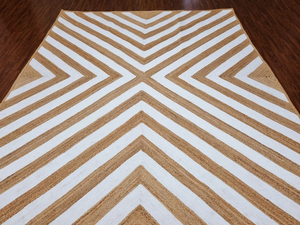 Natural White Jute <b>Rug</b> Hand Braided Indian Kilim Wool <b>Rug</b> Tufted Outdoor Patio or Bedroom with <b>Abstract</b> Pattern - Product Image 2