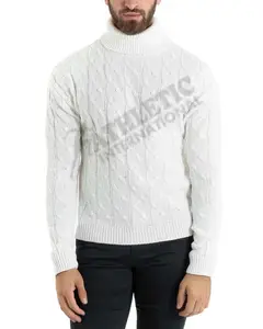 Custom Embroidery Printed Logo Design OEM & ODM Men Sweater Pattern Solid Knitwear Pullover Long Sleeve Breathable White Sweater