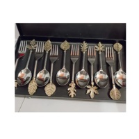 Ensemble de 6 couverts de service à salade en acier inoxydable et laiton avec motif de feuilles pour ensembles de service de table de cuisine à bas prix