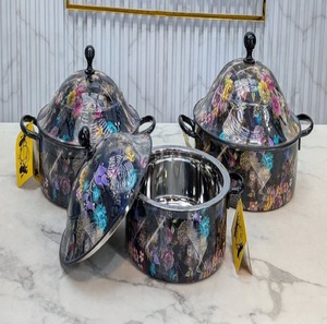 Chauffe-plat de luxe rond avec motif gravé en métal Hot Pot et casserole en acier inoxydable en métal - Product Image 1