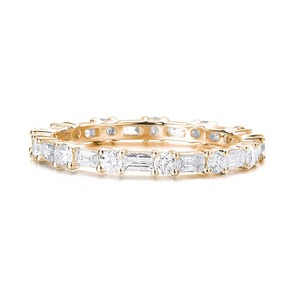 Anillo Delicado con Diamantes Cultivados en Laboratorio, Corte Baguette y Redondo, Impresionantes, F-VS2, Joyería Fina, Regalo, Oro Sólido de 14K, Engaste de Canal - Product Image 2