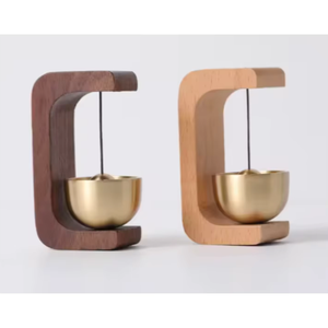 Timbre de madera de latón Campana de cobre de madera maciza Decoración del hogar Diseño moderno Montaje en pared Estilo de logotipo personalizado - Product Image 1