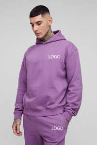 Ensemble de survêtement à capuche surdimensionné violet personnalisé avec logo, unisexe, lourd, 100% coton, sweat-shirt à capuche et jogging, vêtements chauds - Product Image 2