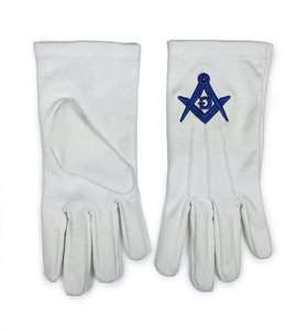 Master Mason Blue Lodge Gloves with <b>White</b> Cotton Machine Embroidery Freemason Regalia with Leather and Ribbon <b>Foundation</b> Fabric - Product Image 4