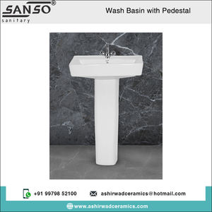 Vente exclusive d'articles sanitaires personnalisés de la meilleure qualité, lavabo en céramique blanche brillante avec socle à bas prix - Product Image 2