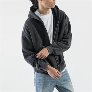 High Quality Vintage aid Wash zipper Hoodie Custom 100% Cotton Heavy Weight Zip up Men Solid color Hoodie - Product Image 4