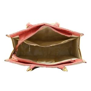 Sac à main de style oreiller en polyester laminé à motifs floraux pour femmes avec fermeture à glissière brodée et deux poignées - Product Image 4