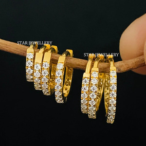 14K Solid <b>Gold</b> Natural Diamond Clicker <b>Hoop</b> Ring Fine Jewelry. - Product Image 1