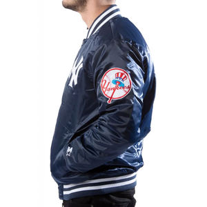 New Varsity Bomber Men's Jackets Jacket for Men Navy Satin Snap <b>Button</b> Baseball Style New York Fan inspired Outerwear Coat - Product Image 2