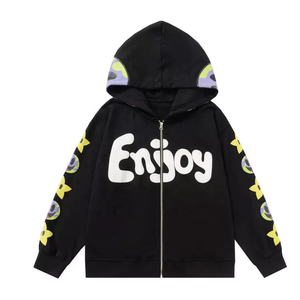 Sweatshirts à capuche surdimensionnés et lourds en éponge française pour hommes Marque privée 3D Puff Printing Zipper Sweatshirts pour l'automne - Product Image 6