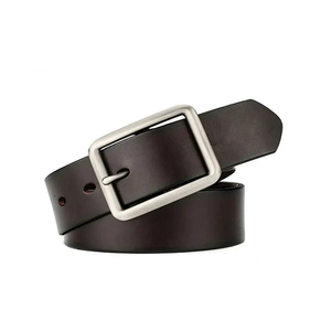 Genuine Leather Formal <b>Belt</b> Solid Black Cow Hide Pin Buckle Rectangular Silver Durable Men's Dress <b>Belt</b> - Product Image 4