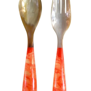 Ensemble de couverts indiens faits à la main réutilisables de 6 pièces en bois miroir avec acier écologique et élégant - Product Image 1