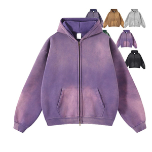 Sweat à capuche surdimensionné en polaire recadrée brodé personnalisé Polyester/coton avec fermeture éclair sur le devant logo hiver coupe-vent vêtements pour hommes - Product Image 1