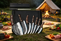 Couteau à viande forgé, ensemble de 8 couteaux de cuisine tranchants pour découper la viande et les os, couteau à désosser, aiguiseur de couteaux et sac en nylon
