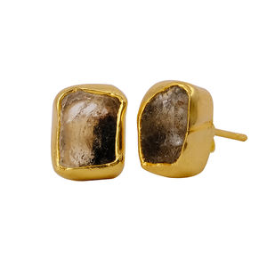 หินเฮอร์คิเมอร์พลอยหยาบแบบธรรมชาตินำไปกดกลับ April ต่างหูตุ้มหูชุบทอง - Product Image 2