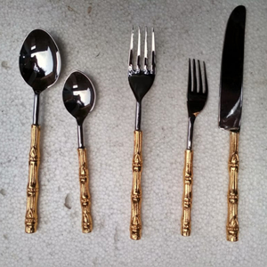 Stainless Steel Cutlery Set of 5 With Brass Handle for Kitchen & <b>Tabletop</b> Best Quality Dinnerware Cutlery Set at Reasonable Cost - Product Image 3