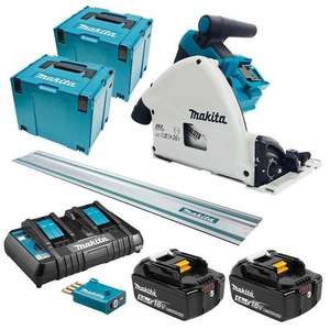 NUEVO Kit de sierra de inmersión Makita DSP601PT2JUT de 36 V (18 V x 2) con batería de iones de litio de 5.0 Ah, sin escobillas, AWS, de 165 mm (6-1/2 pulgadas) con riel - Product Image 3