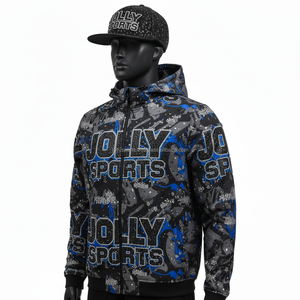 Veste Softshell Premium Impression par Sublimation Totale Panneaux Bleu Gris avec Logo Personnalisé Transfert Thermique Veste Softshell pour Homme - Product Image 3