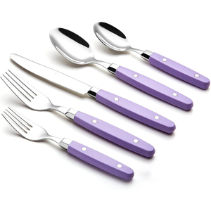 Set of 5 Stainless Steel <b>Flatware</b> Cutlery Purple Bone Handles Stylish Hotel Ware Restaurant Silverware Cutlery Premium Quality - Product Image 3