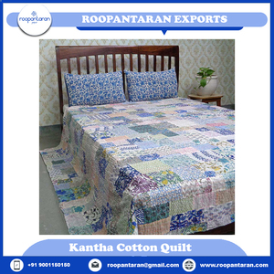 Dernier modèle de courtepointe Kantha en coton imprimé bloc à main indien Patchwork Queen Size à vendre à bas prix - Product Image 6