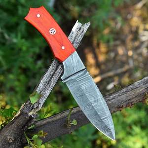 Couteau à dépecer damas couteau de chasse de survie avec gaine en cuir Style Cowboy supporté par OEM pour la chasse Camping manche rouge - Product Image 2