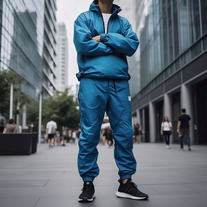 Surdimensionné coupe-vent à capuche veste pantalon de pluie ensembles hommes extérieur pluie coupe-vent demi fermeture éclair survêtement hommes - Product Image 5