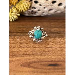Navajo Handmade Fine Jewelry <b>Statement</b> <b>Ring</b> with Natural Kingman Turquoise & Sterling <b>Silver</b> Size 9 Everyday Wear - Product Image 1