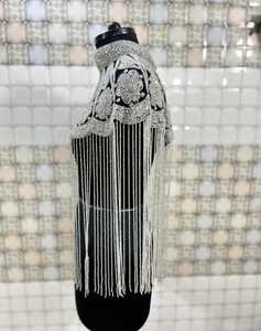 Lujoso vestido de fiesta de noche bordado a mano con cuentas capa con flecos con pesado brillante Club desgastado diseño perfecto hecho tela de gasa - Product Image 3