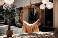Balançoire ronde en rotin suspendu vietnamien tissé à la main en osier rotin canné suspendu oeuf chaise maison salon jardin patio balançoire