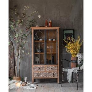Armoire de rangement en bois antique de style campagnard avec 2 portes et 3 tiroirs, buffet multifonctionnel pour salle à manger, chambre et salle de bain - Product Image 1