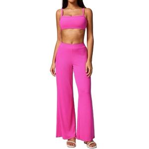 Conjunto Deportivo de Yoga para Mujer, Estilo Urbano, Cuello Cuadrado, Transpirable, Verano, Pierna Ancha, Cintura Elástica, Felpa, para Gimnasio - Product Image 2