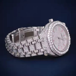 Style de montre glacé personnalisé luxueux avec fenêtre de cadran en verre d'acier inoxydable de diamants de Moissanite pour les hommes - Product Image 2