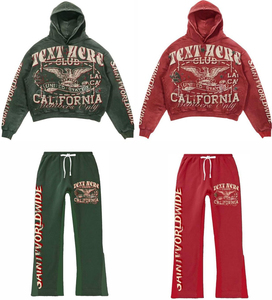 Conjunto OEM personalizado de pantalones de chándal acampanados y Sudadera con capucha unisex lavado ácido chándal recortado con capucha y conjunto de Jogger apilado para hombre - Product Image 1