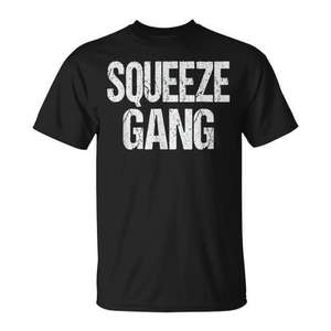T-shirt Squeeze Gang noir unisexe pour adulte, taille moyenne, col rond, manches courtes, promotionnel - Product Image 1