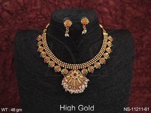 Hermoso diseñador Party Wear Joyería antigua Conjunto de collar chapado en oro alto - Product Image 2