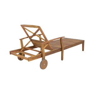 Chaise longue d'extérieur moderne en teck avec lit en bois à lattes, dossier réglable et roues latérales pour hôtel, villa, cour - Product Image 4