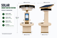 Station d'eau intelligente solaire |   3 modes d'arrosage |   Chargeur sans fil USB |   Acier inoxydable 304 |   Design moderne et luxueux |   Extérieur Public