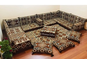 Sofá árabe plegable en forma de U de 19 piezas, muebles para el hogar de tela con fundas y esponja para uso en exteriores, 1 Juego - Product Image 2
